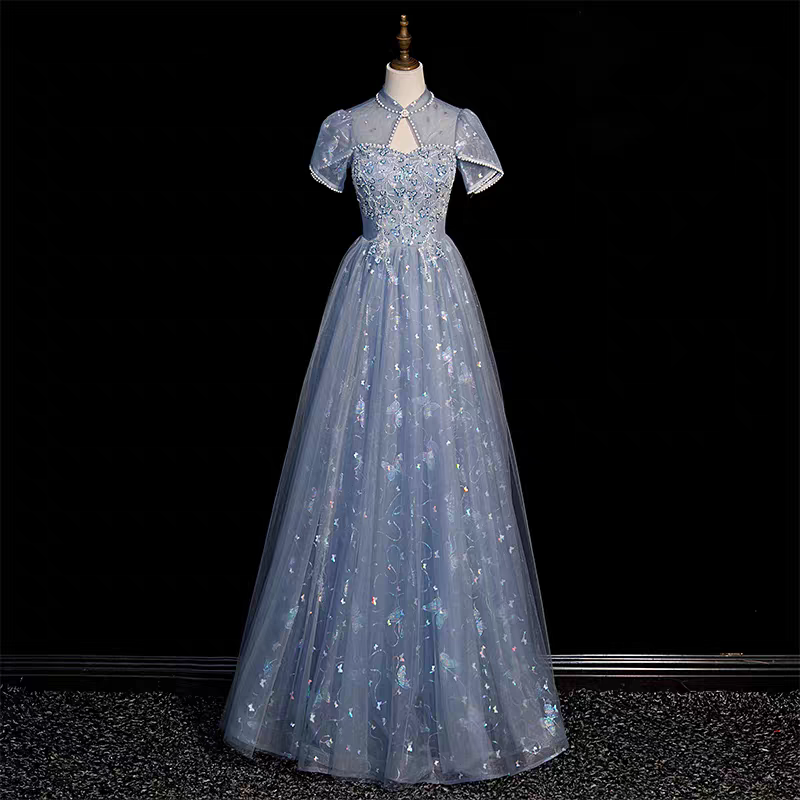 Ethnic Fashion Dress - Elegante Vestido Azul para Actuaciones Escénicas,