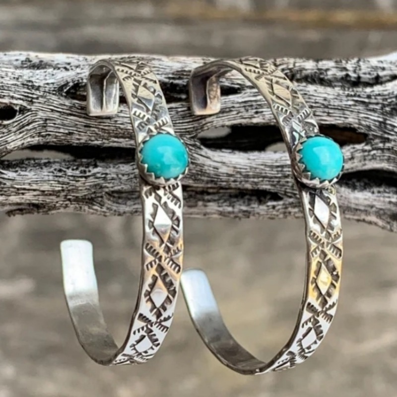 Ethnic Fashion Wear For Women - Pendientes Étnicos de Plata con Piedra