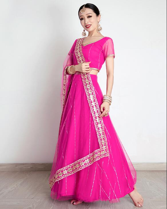 Saree Georgette Women - Traje de Lehenga con bordado de